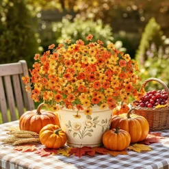 24 Bundles Artificial Fall Flowers, UV Resistant Faux Mums Porch