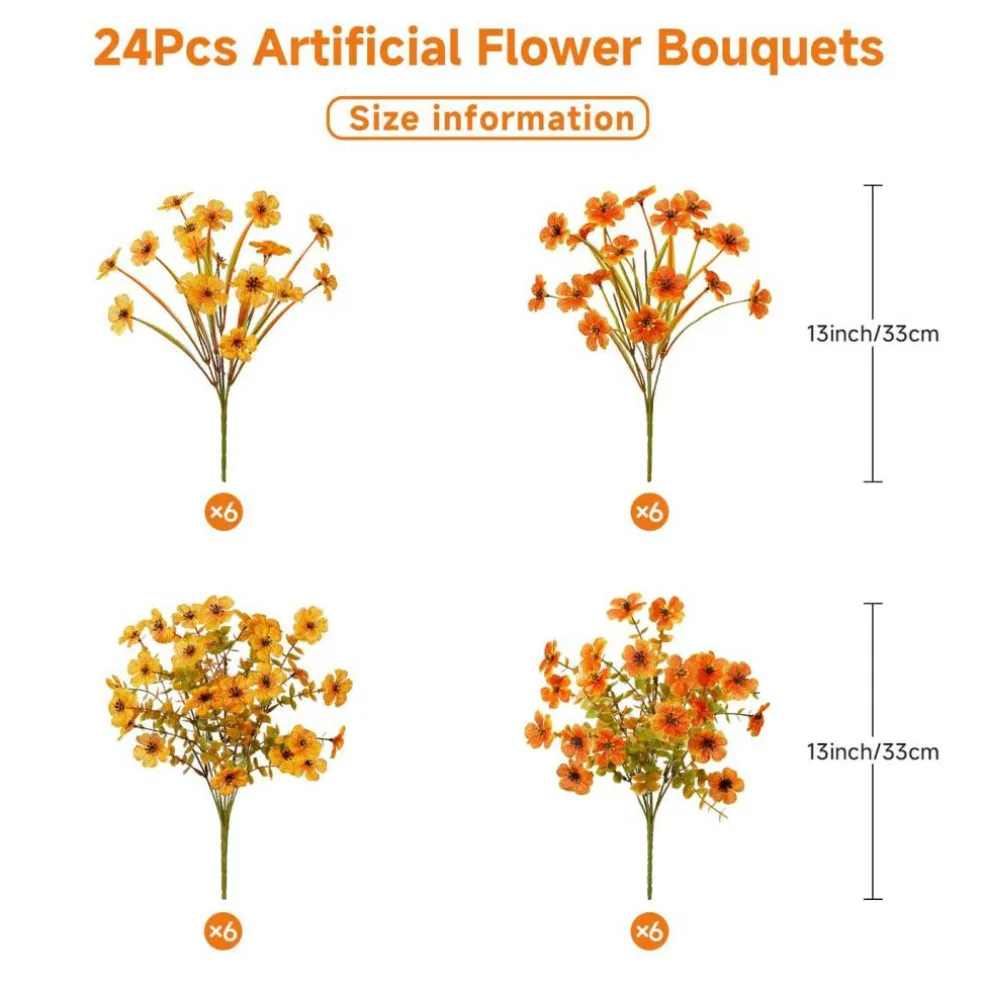 24 Bundles Artificial Fall Flowers, UV Resistant Faux Mums Porch