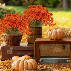 20 Bundles Artificial Fall Flowers Outdoor UV Resistant Fake Flowers No Fade Faux Plastic Plants Garden Porch Window Box Decorating (Fall Brown