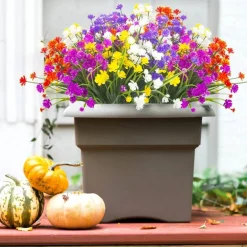 20 Bundles Artificial Outdoor Flowers, UV Resistant Faux Plastic Plant Set for Garden, Porch, Window Box, Home & Wedding Decoration (Mixed Colors)