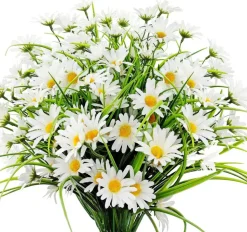 4 Bundles Artificial Silk Daisy Flowers, UV Resistant Faux Wildflower Plants for Outdoor Garden, Porch, Patio, Planters & Home Decor (White)