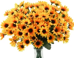 6 Bundles Artificial Sunflowers & Daisy Mums, UV Resistant Fake Yellow Flowers with Greenery, Silk Faux Outdoor Fall Floral Stems for Home, Garden, Wedding, Office & DIY Décor
