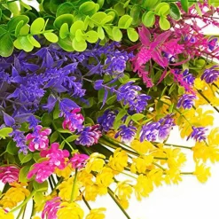 12 Bundles Outdoor Artificial Fake Flowers UV Resistant No Fade Boxwood Faux Plastic Shrubs Plants for Garden Patio Porch Window Box Home Wedding Farmhouse Hanging Décor