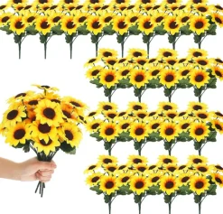 24 Bundles Summer Sunflower Floral Arrangements - UV Resistant Faux Yellow Flowers for Outdoor & Indoor Decor