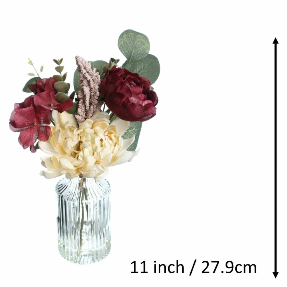 11" Burgundy Hydrangea Mum Mix in Glass Vase by Ashland®