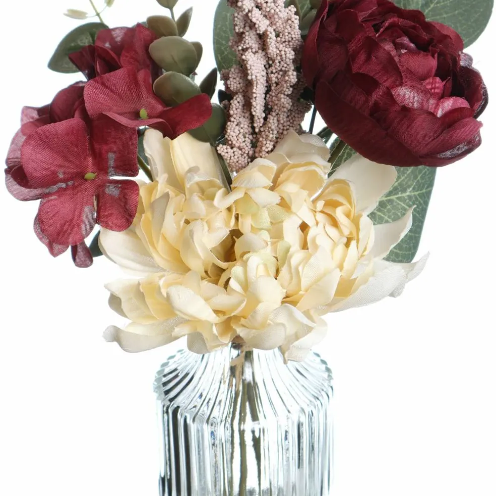 11" Burgundy Hydrangea Mum Mix in Glass Vase by Ashland®