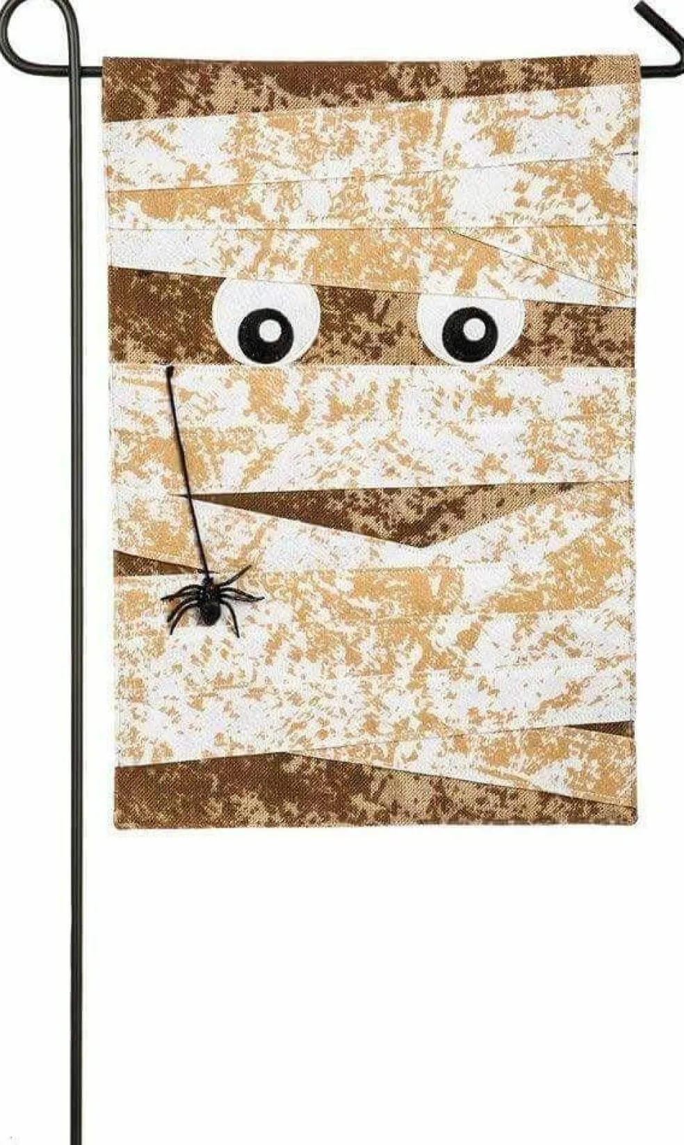 Burlap Mummy 2 Sided Halloween Garden Flag Dangling Spider