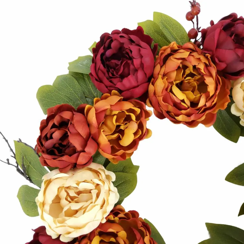 24" Burnt Orange & Burgundy Peony Wreath by Ashland®