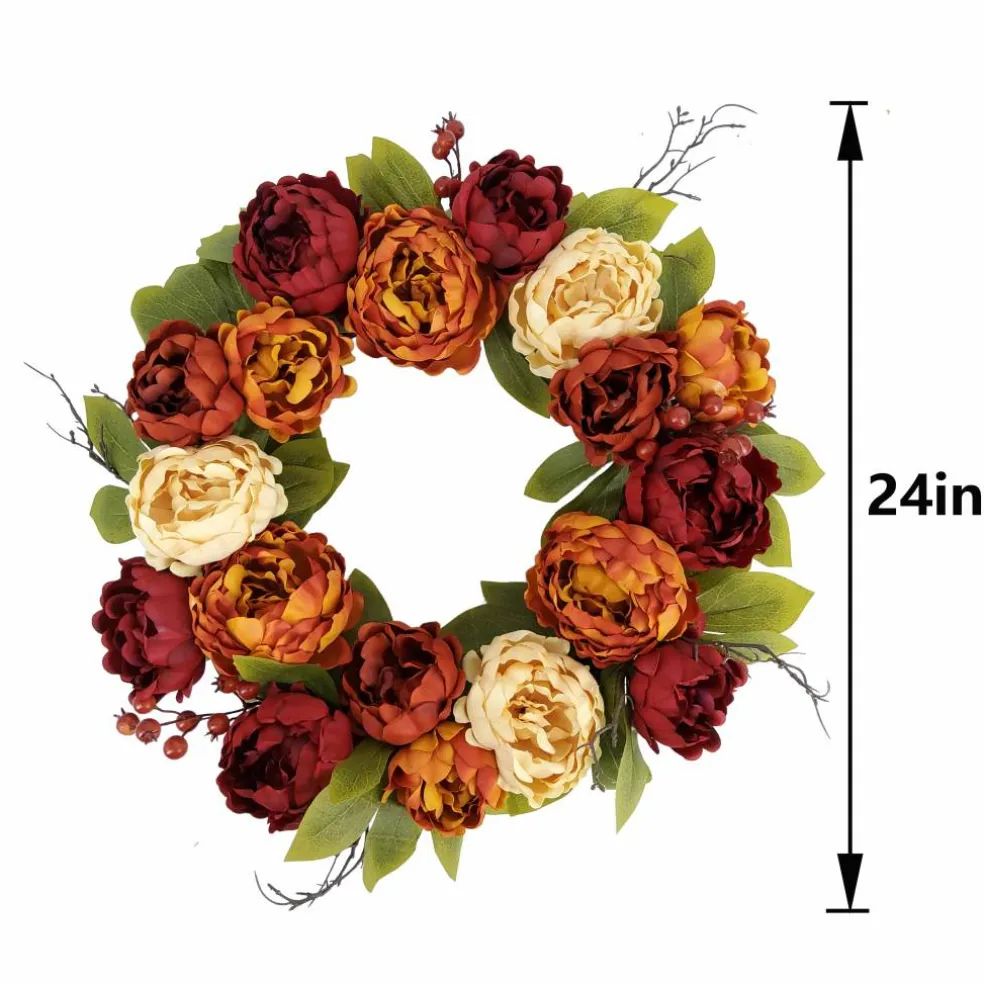 24" Burnt Orange & Burgundy Peony Wreath by Ashland®