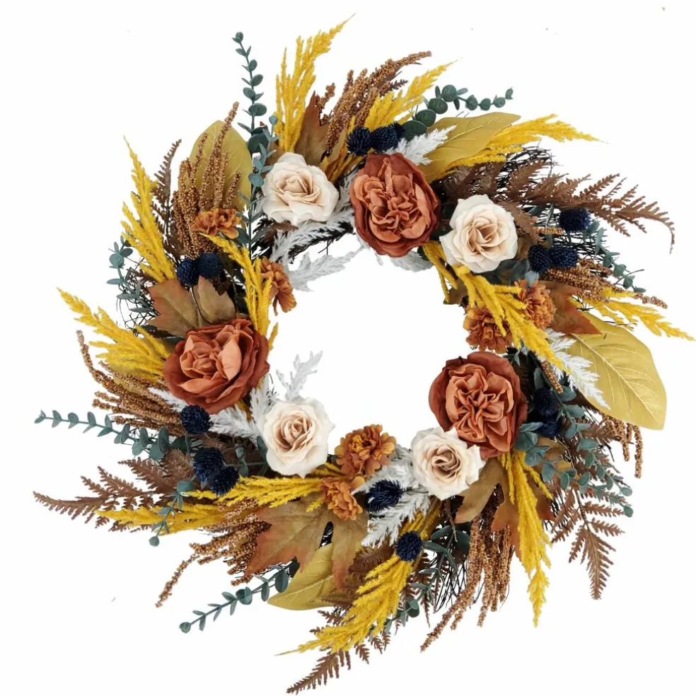 24" Burnt Orange Peony & Eucalyptus Wreath by Ashland®