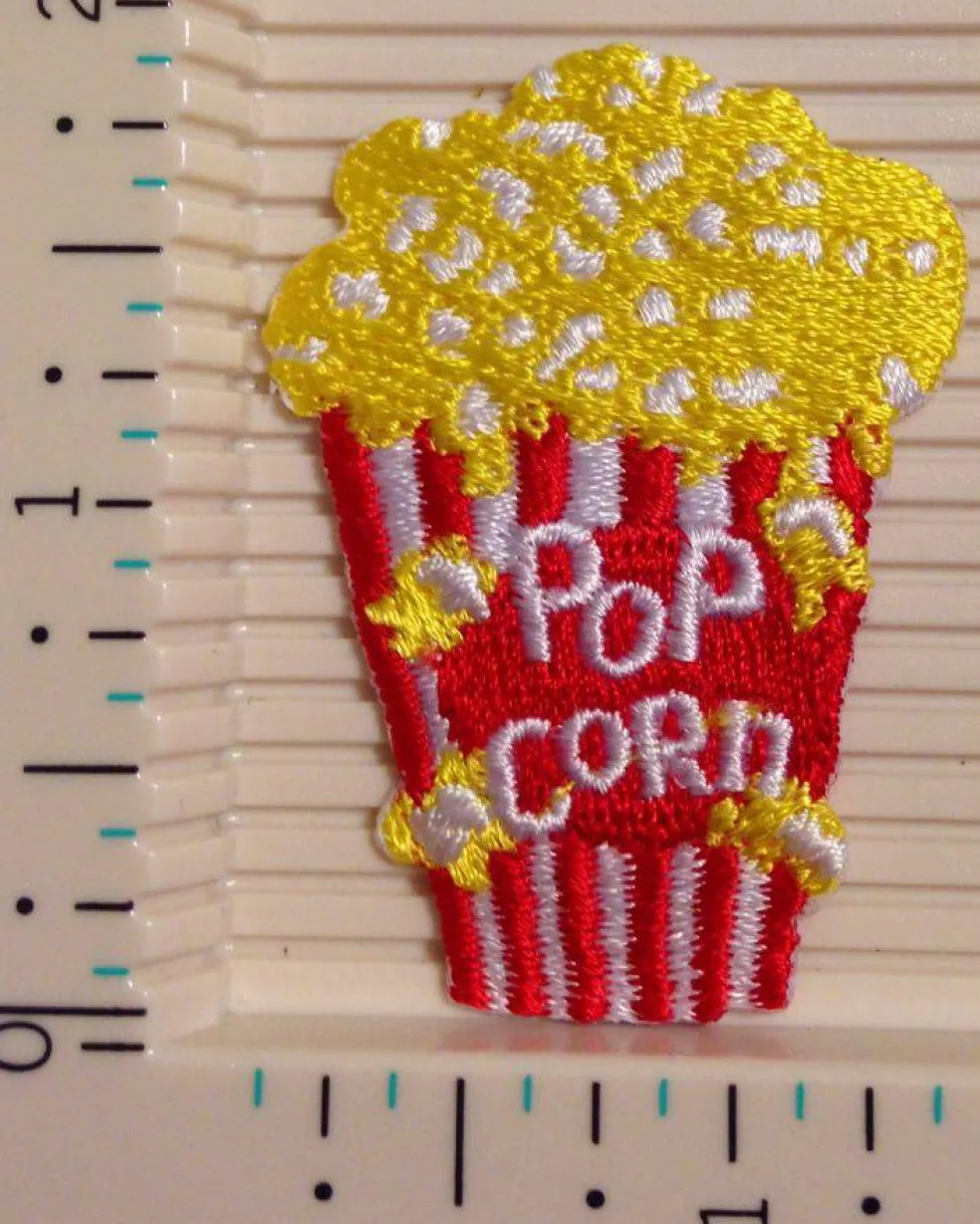 Buttered Movie Popcorn, Embroidered, Iron on Patch