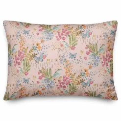 Butterfly Bird Floral Lumbar Throw Pillow