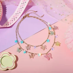 Butterfly Flower Necklace Bracelet for Girl Women Butterfly Jewelry 7PC Choker Necklaces Bracelet Cute Necklaces Beaded Necklace Bracelets Girl Gift
