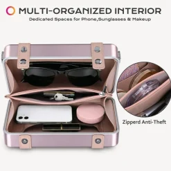Byootique Aluminum Mini Crossbody Bag with Adjustable Strap for Travel,Pink