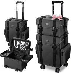 Byootique Classic Black Rolling 2in1 Cosmetic Case Sided Makeup Artist Organizer