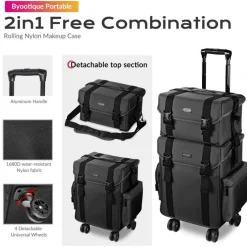 Byootique Classic Black Rolling 2in1 Cosmetic Case Sided Makeup Artist Organizer