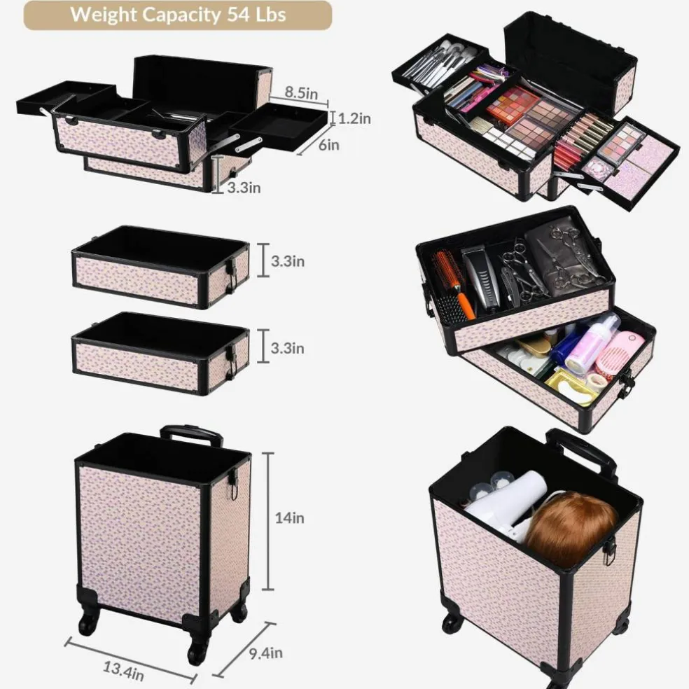 Byootique Cosmetology Case on Wheels 4in1 Professional Makeup Art Deco Tyrian