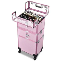 Byootique 2in1 Nail Polish Organizer Rolling Makeup Train Case Manicure Storage