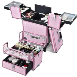 Byootique 2in1 Nail Polish Organizer Rolling Makeup Train Case Manicure Storage