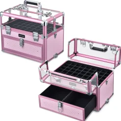 Byootique 2in1 Nail Polish Organizer Rolling Makeup Train Case Manicure Storage