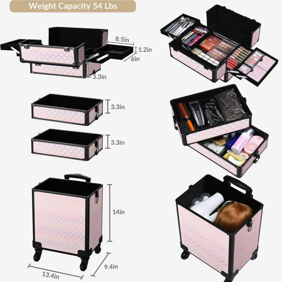 Byootique 4in1 Rolling Makeup Train Case Cosmetic Organizer Blush ForgetMeNot