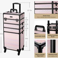 Byootique 4in1 Rolling Makeup Train Case Cosmetic Organizer Blush ForgetMeNot