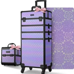 Byootique 4in1 Rolling Makeup Train Case w/ Cube Case Cosmetic Organizer Purple