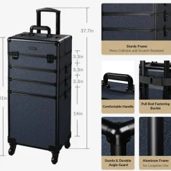 Byootique 4in1 Rolling Makeup Train Case Cosmetic Organizer Rococo Midnight
