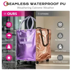 Byootique 70L/145L Rolling Tote Bag with 5 Wheels 3 Carrying Ways Seamless Waterproof PU for Shopping