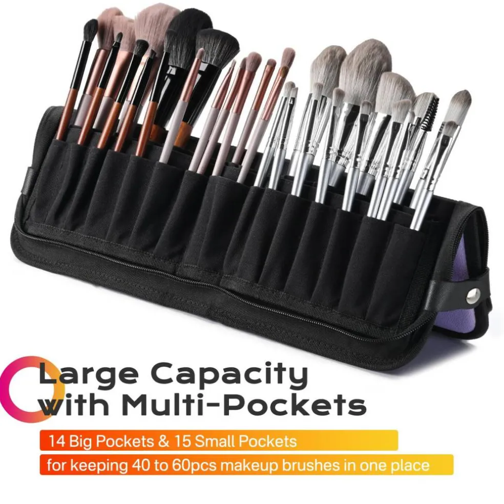 Byootique Makeup Brush Holder Bag Foldable Cosmetic Case ForgetMeNot Purple