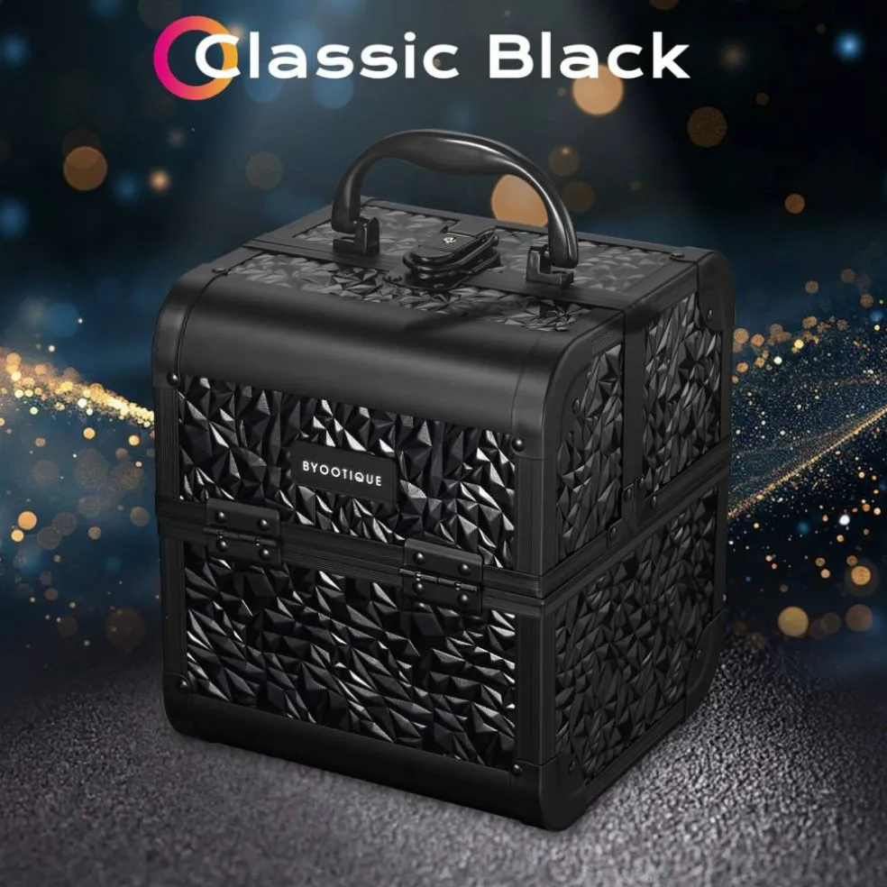 Byootique Makeup Train Case Cosmetic Organizer w/ Mirror Classic Black Artist