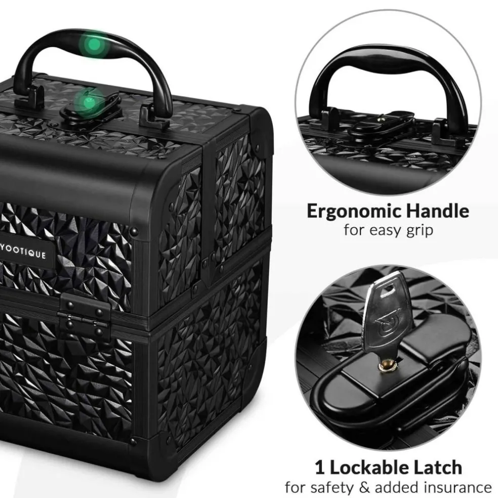Byootique Makeup Train Case Cosmetic Organizer w/ Mirror Classic Black Artist