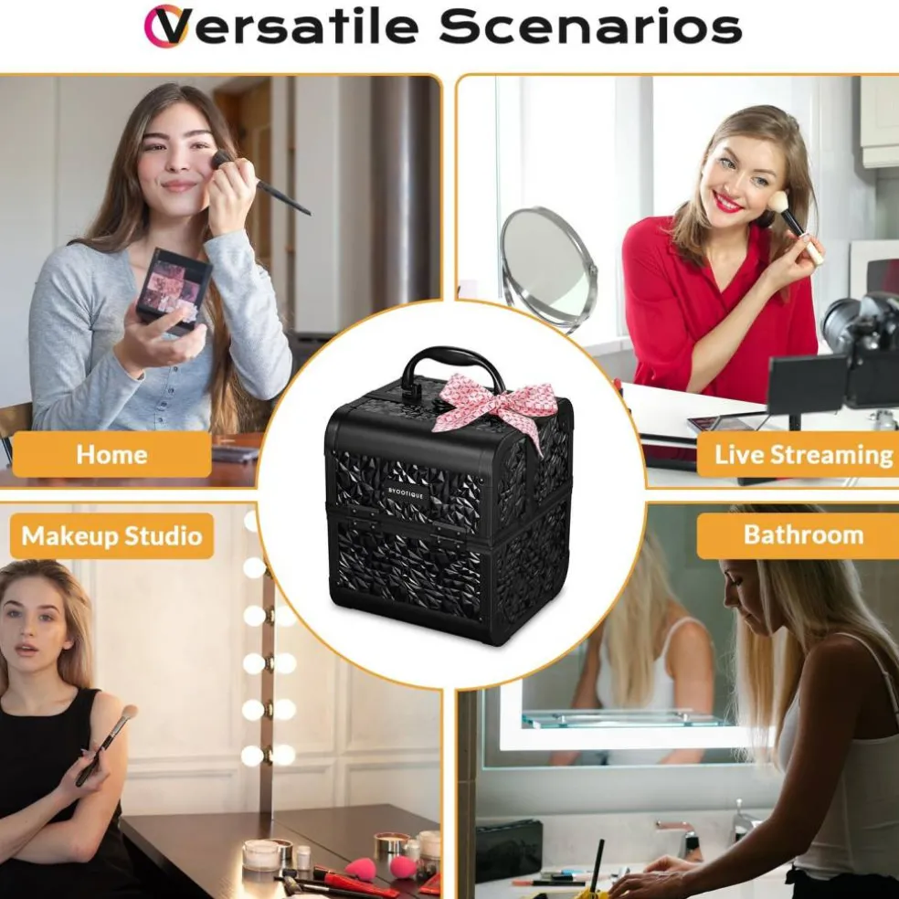 Byootique Makeup Train Case Cosmetic Organizer w/ Mirror Classic Black Artist