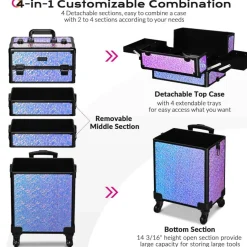 Byootique Makeup Train Case Kit with Cube Case Cosmetic Organizer Mermaid Purple