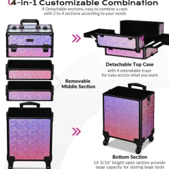 Byootique Makeup Train Case Kit with Cube Case Cosmetic Organizer Mermaid Pink