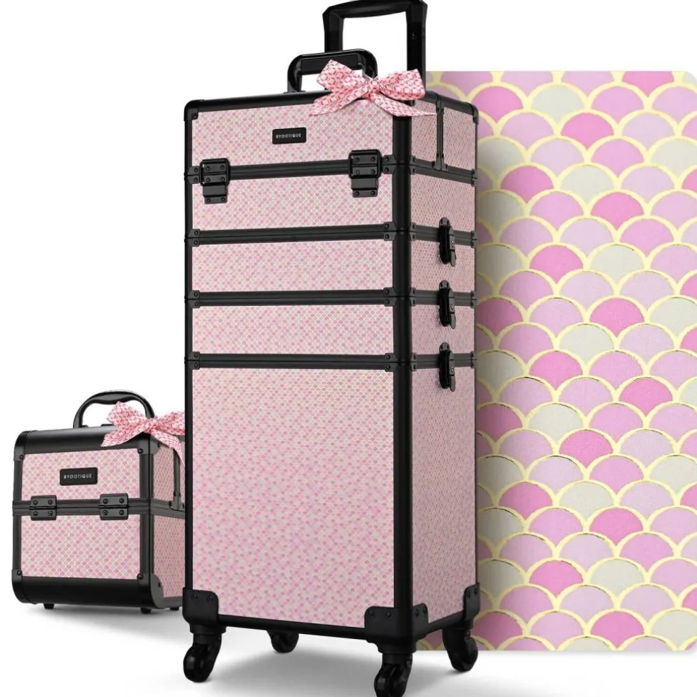 Byootique Makeup Train Case Trolley w/ Cube Case Cosmetic Organizer Art Deco Bloom