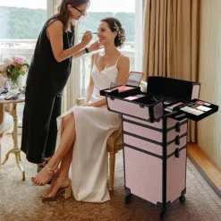 Byootique Makeup Train Case Trolley w/ Cube Case Cosmetic Organizer Art Deco Bloom