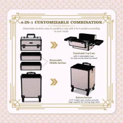 Byootique Makeup Train Case Trolley w/ Cube Case Cosmetic Organizer Art Deco Tyrian