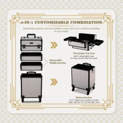 Byootique Makeup Train Case Trolley w/ Cube Case Cosmetic Organizer Art Deco Graphite