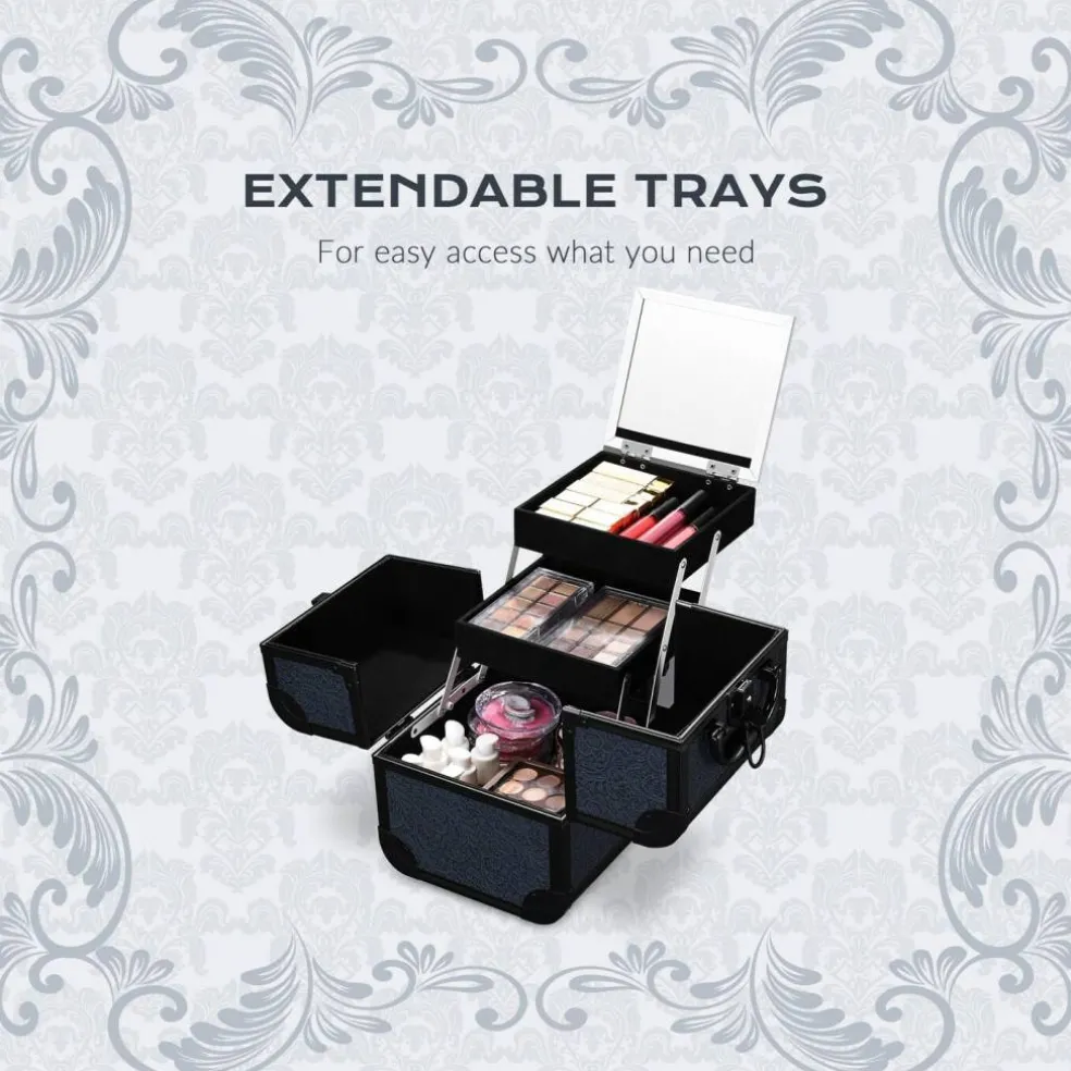 Byootique Makeup Train Case Trolley w/ Cube Case Cosmetic Organizer ForgetMeNot