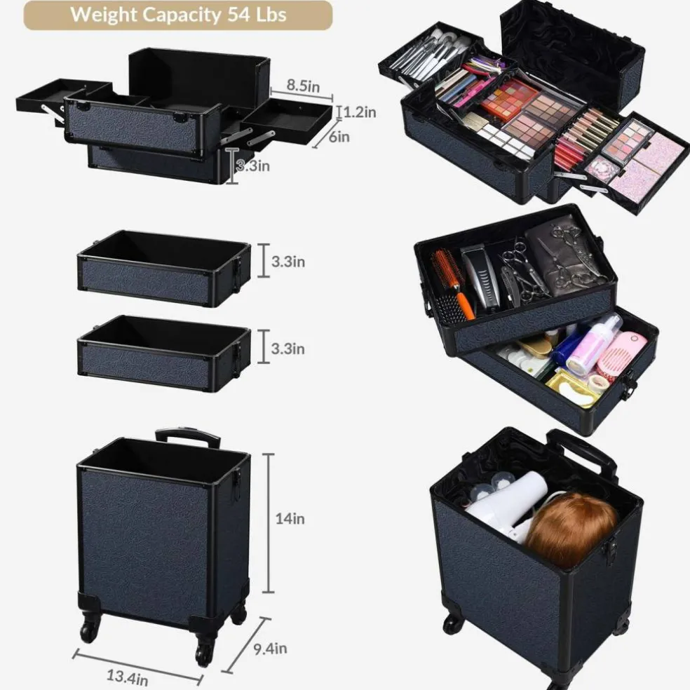 Byootique Makeup Train Case Trolley w/ Cube Case Cosmetic Organizer ForgetMeNot