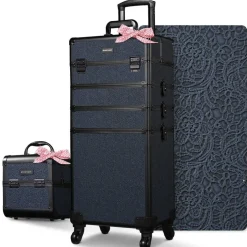 Byootique Makeup Train Case Trolley w/ Cube Case Cosmetic Organizer ForgetMeNot