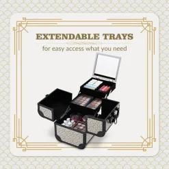 Byootique Makeup Train Case with Mirror Cosmetic Organizer Art Deco Graphite