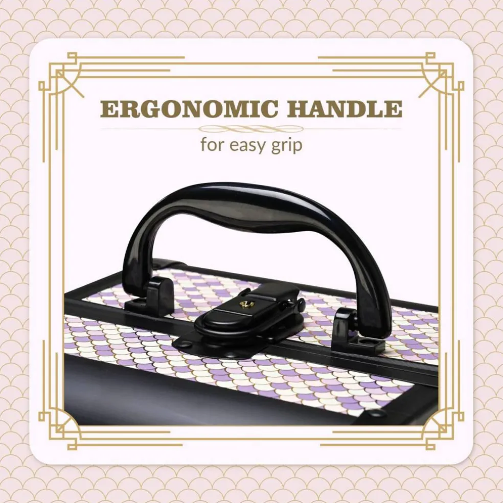 Byootique Makeup Train Case with Mirror Cosmetic Box for Nail Art Deco Tyrian
