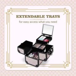 Byootique Makeup Train Case with Mirror Cosmetic Box for Nail Art Deco Tyrian