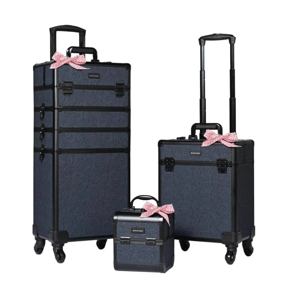 Byootique 3-Piece Makeup Train Cases Cosmetic Organizer Kit Rococo Midnight