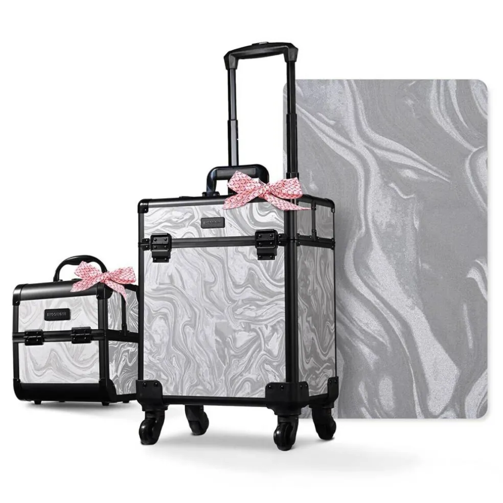 Byootique 2-Piece Makeup Train Case Cosmetic Organizer Kit CB Graystone Artists