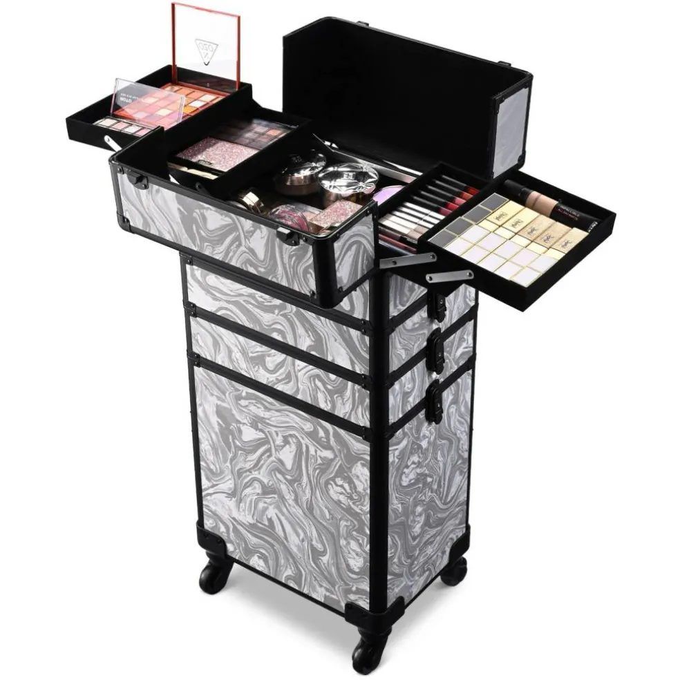 Byootique 3-Piece Makeup Train Cases Cosmetic Organizer Kit Artist CB Graystone