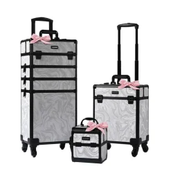 Byootique 3-Piece Makeup Train Cases Cosmetic Organizer Kit Artist CB Graystone