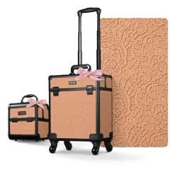 Byootique 2-Piece Makeup Train Case Cosmetic Organizer Kit Rococo Coral Artists